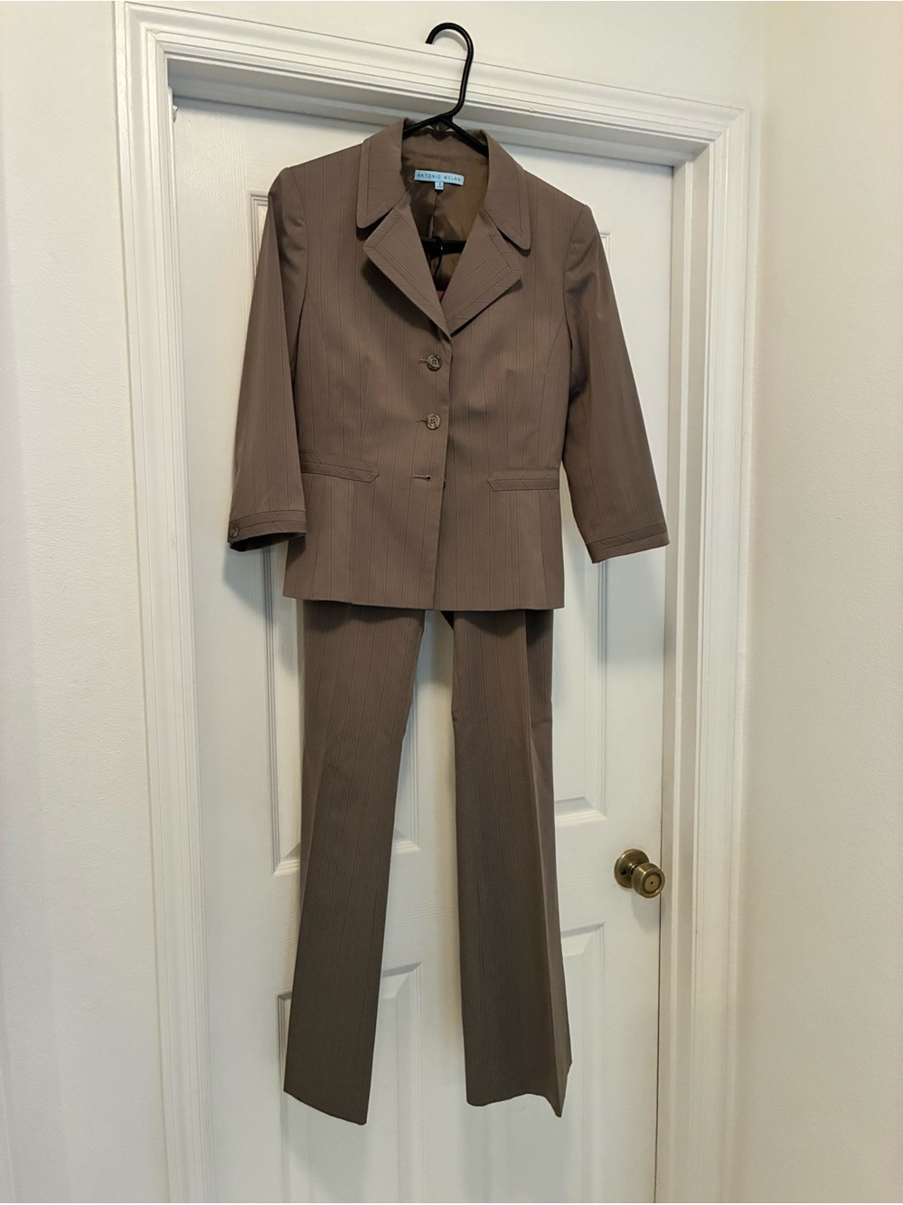 ANTONIO MELANI Brown Pinstripe Wide-Leg Pantsuit Set